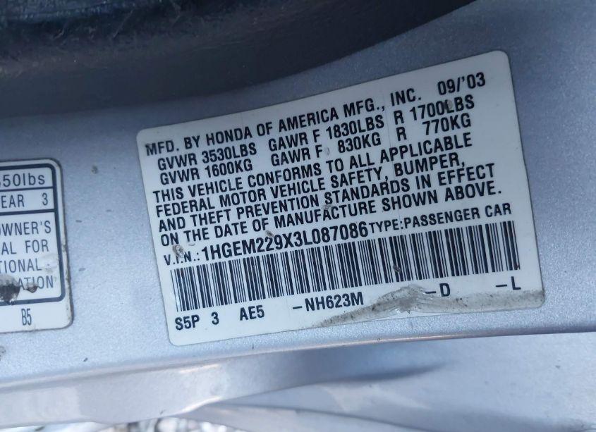 Photo 9 of 2003 Honda Civic EX (VIN 1HGEM229X3L087086)
