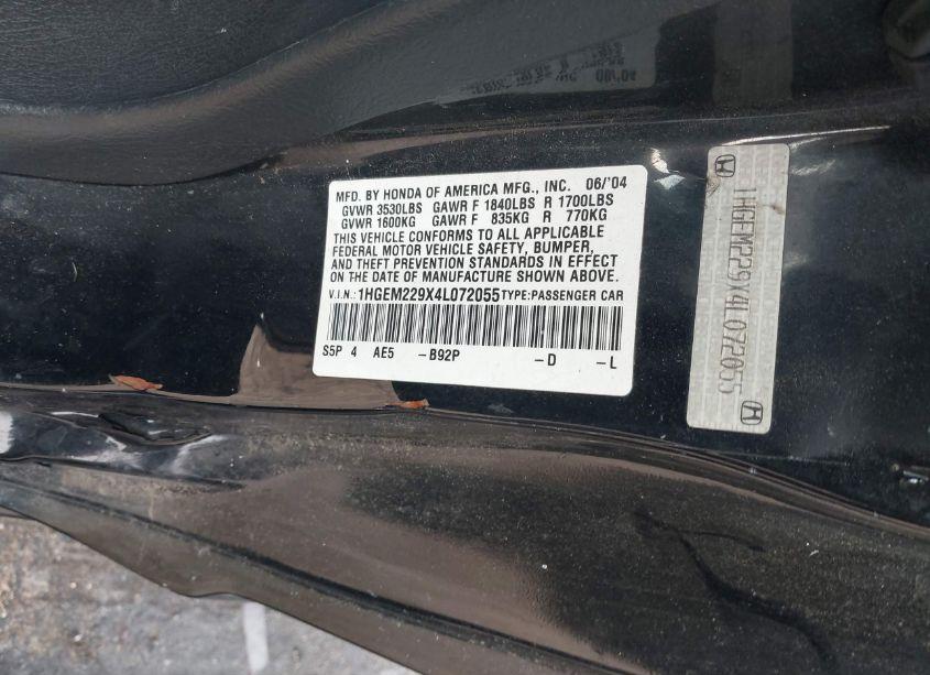 Photo 9 of 2004 Honda Civic EX (VIN 1HGEM229X4L072055)