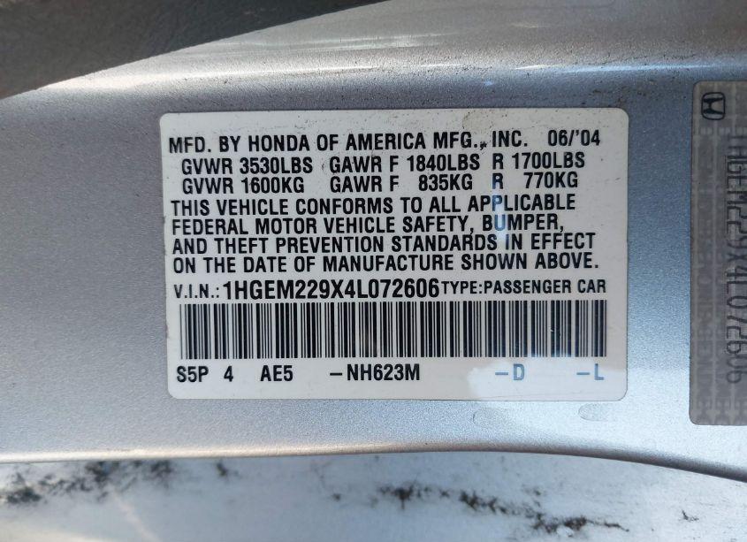 Photo 9 of 2004 Honda Civic EX (VIN 1HGEM229X4L072606)