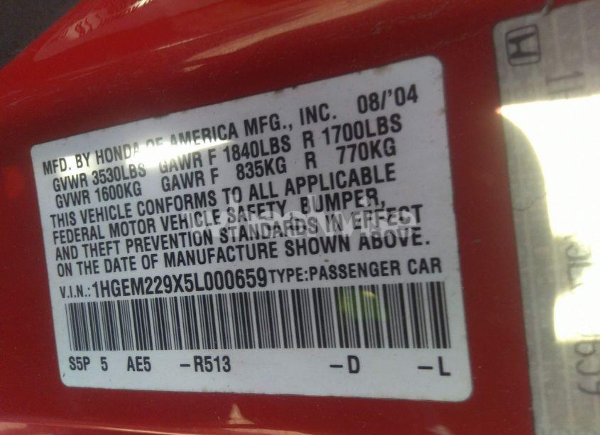 Photo 9 of 2005 Honda Civic EX (VIN 1HGEM229X5L000659)