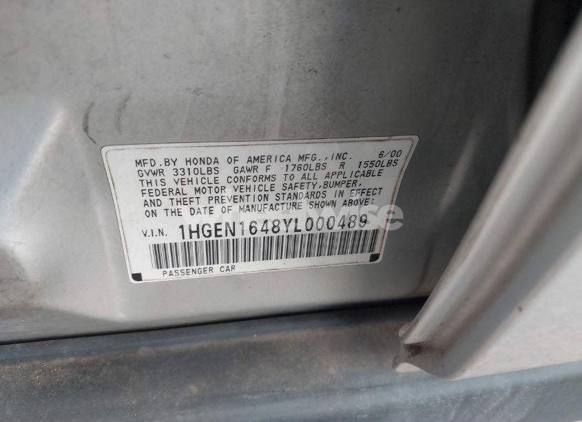 Photo 9 of 2000 Honda Civic GX (VIN 1HGEN1648YL000489)