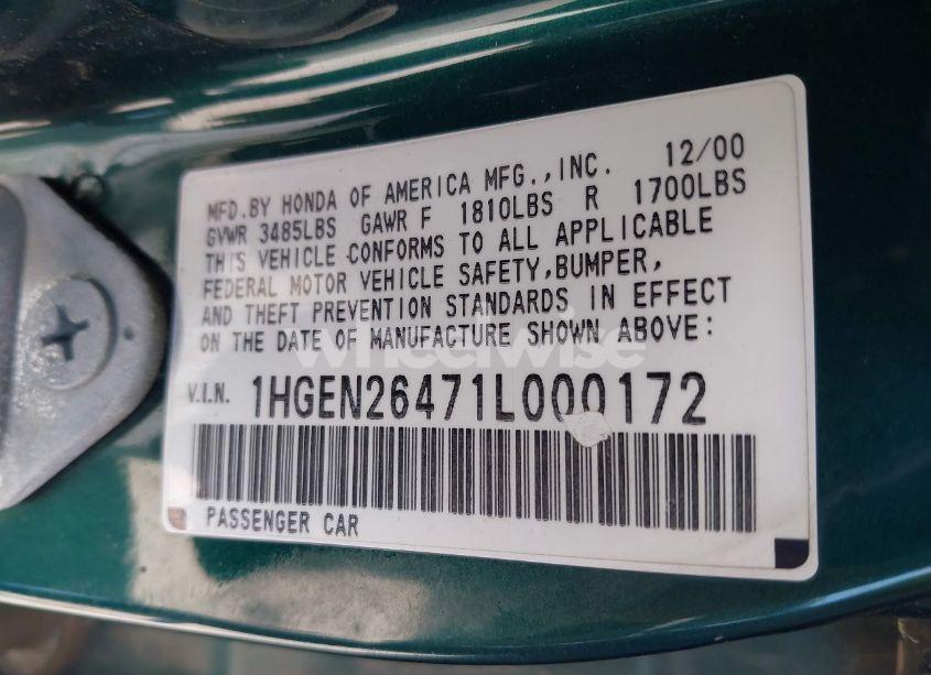 Photo 9 of 2001 Honda Civic (VIN 1HGEN26471L000172)