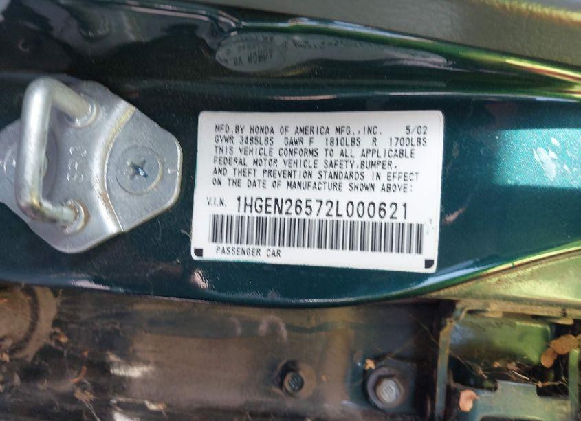 Photo 9 of 2002 Honda Civic GX (VIN 1HGEN26572L000621)