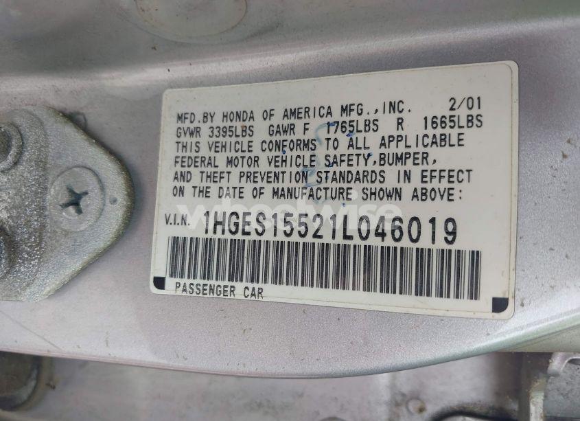 Photo 9 of 2001 Honda Civic LX (VIN 1HGES15521L046019)