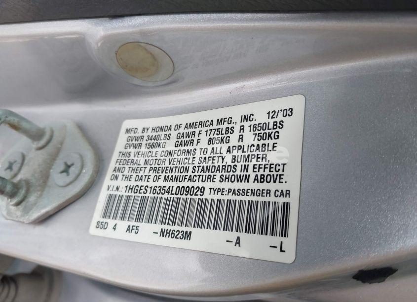 Photo 9 of 2004 Honda Civic VP (VIN 1HGES16354L009029)