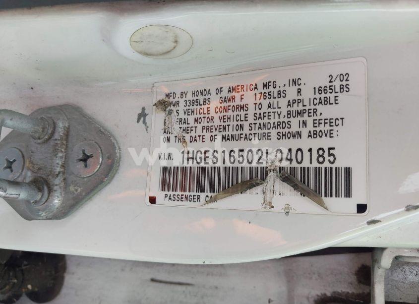 Photo 9 of 2002 Honda Civic LX (VIN 1HGES16502L040185)