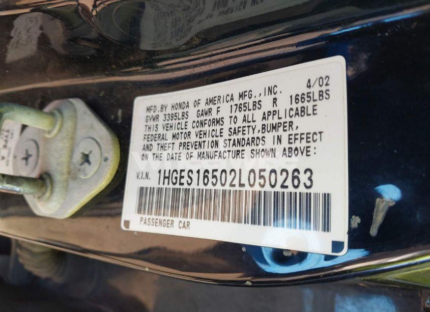 Photo 9 of 2002 Honda Civic LX (VIN 1HGES16502L050263)