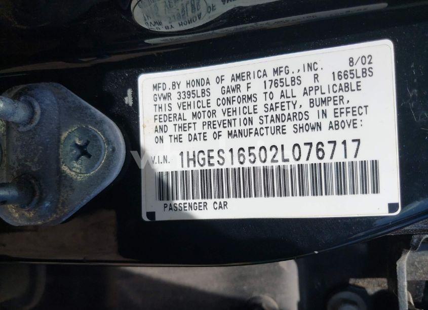 Photo 9 of 2002 Honda Civic LX (VIN 1HGES16502L076717)