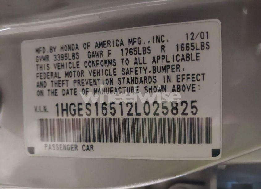 Photo 9 of 2002 Honda Civic LX (VIN 1HGES16512L025825)