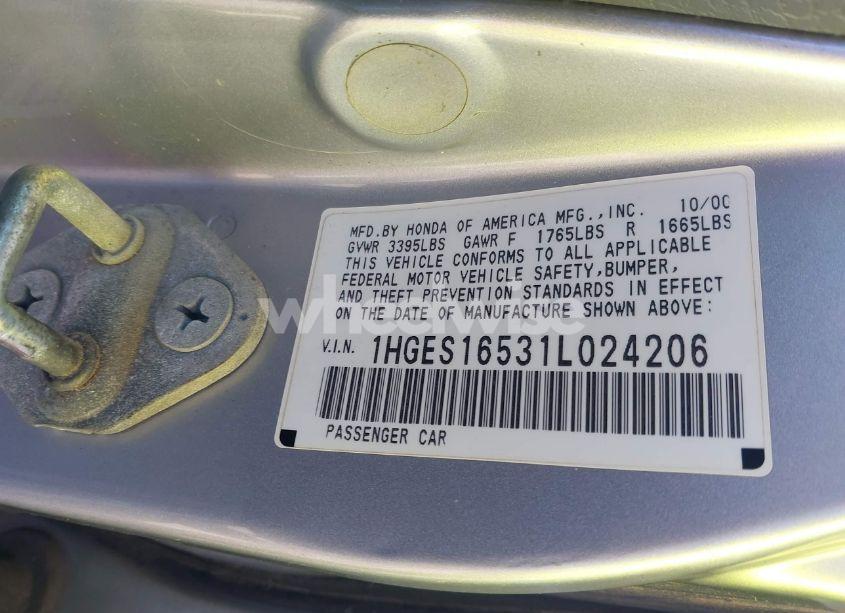 Photo 9 of 2001 Honda Civic LX (VIN 1HGES16531L024206)