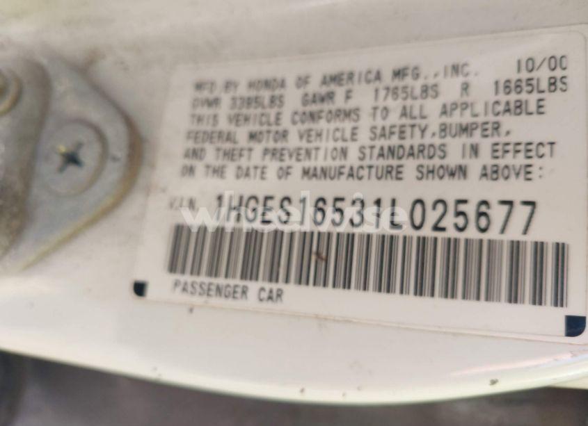 Photo 9 of 2001 Honda Civic (VIN 1HGES16531L025677)