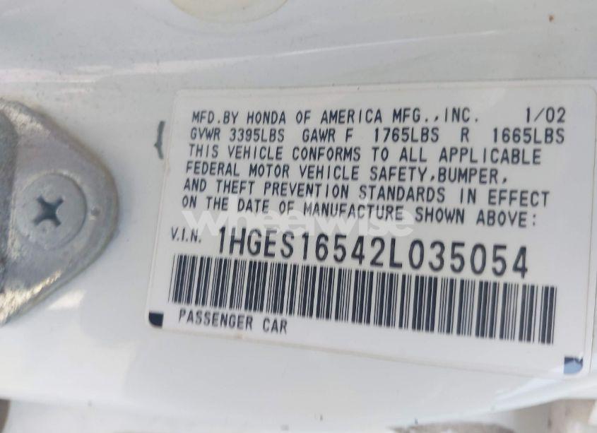 Photo 9 of 2002 Honda Civic LX (VIN 1HGES16542L035054)