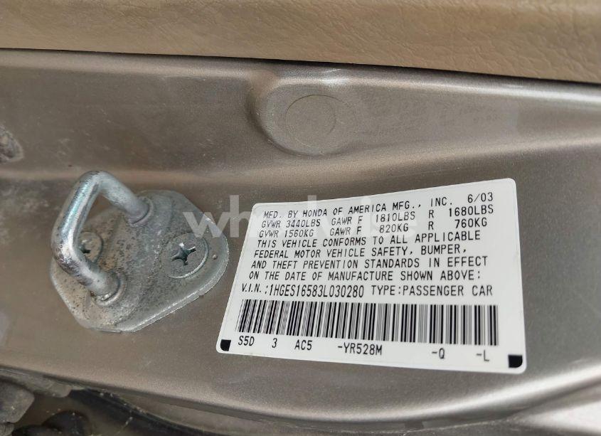 Photo 9 of 2003 Honda Civic LX (VIN 1HGES16583L030280)