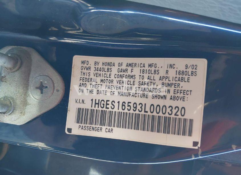 Photo 9 of 2003 Honda Civic LX (VIN 1HGES16593L000320)