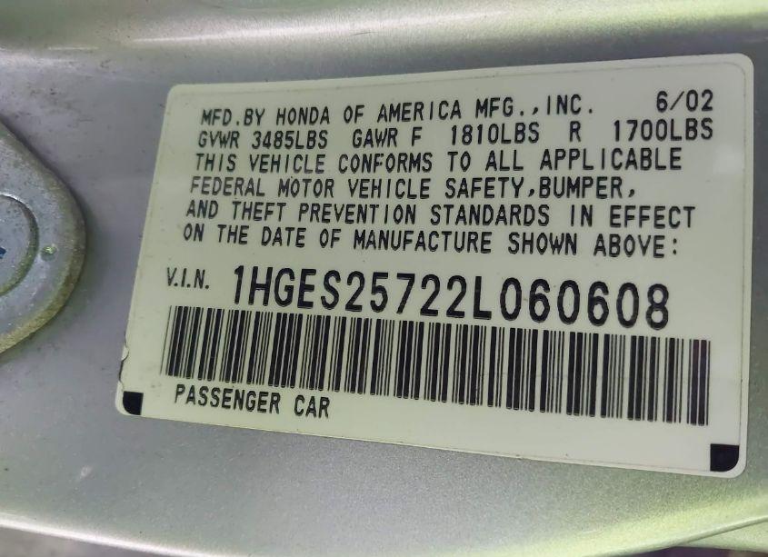 Photo 9 of 2002 Honda Civic EX (VIN 1HGES25722L060608)