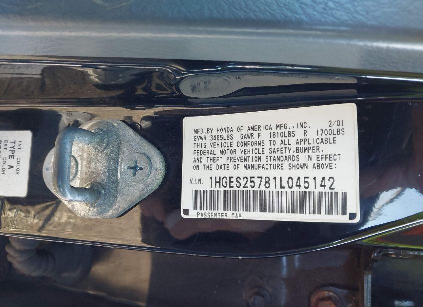 Photo 9 of 2001 Honda Civic EX (VIN 1HGES25781L045142)