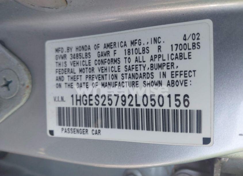 Photo 9 of 2002 Honda Civic EX (VIN 1HGES25792L050156)