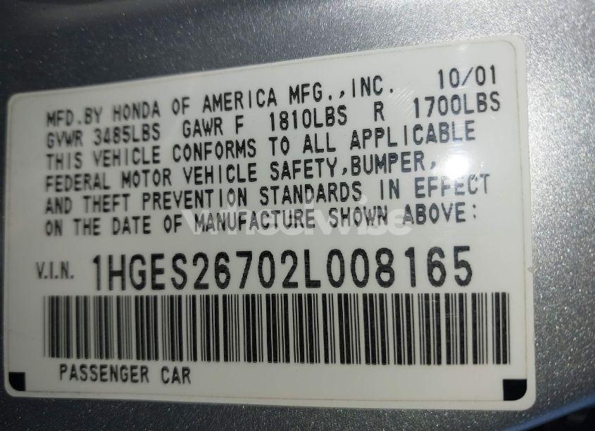 Photo 9 of 2002 Honda Civic EX (VIN 1HGES26702L008165)