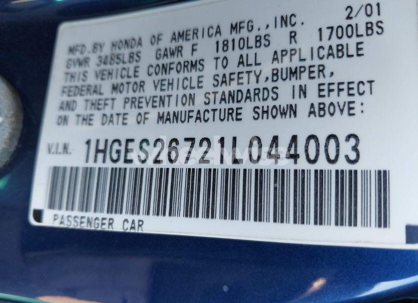 Photo 9 of 2001 Honda Civic EX (VIN 1HGES26721L044003)