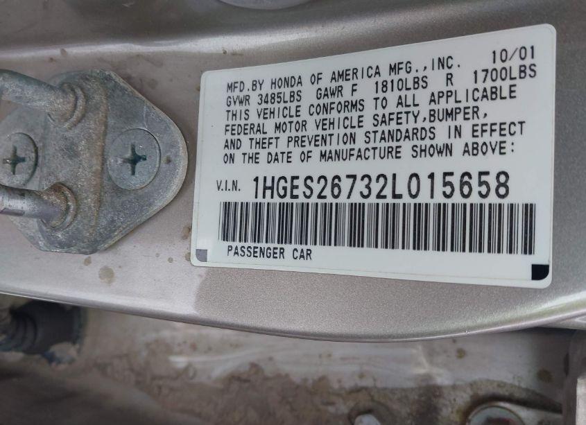 Photo 9 of 2002 Honda Civic EX (VIN 1HGES26732L015658)