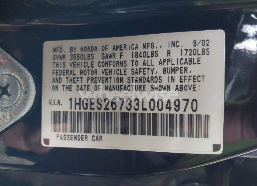 Photo 9 of 2003 Honda Civic EX (VIN 1HGES26733L004970)