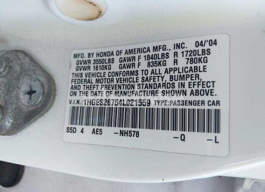 Photo 9 of 2004 Honda Civic EX (VIN 1HGES26754L021559)