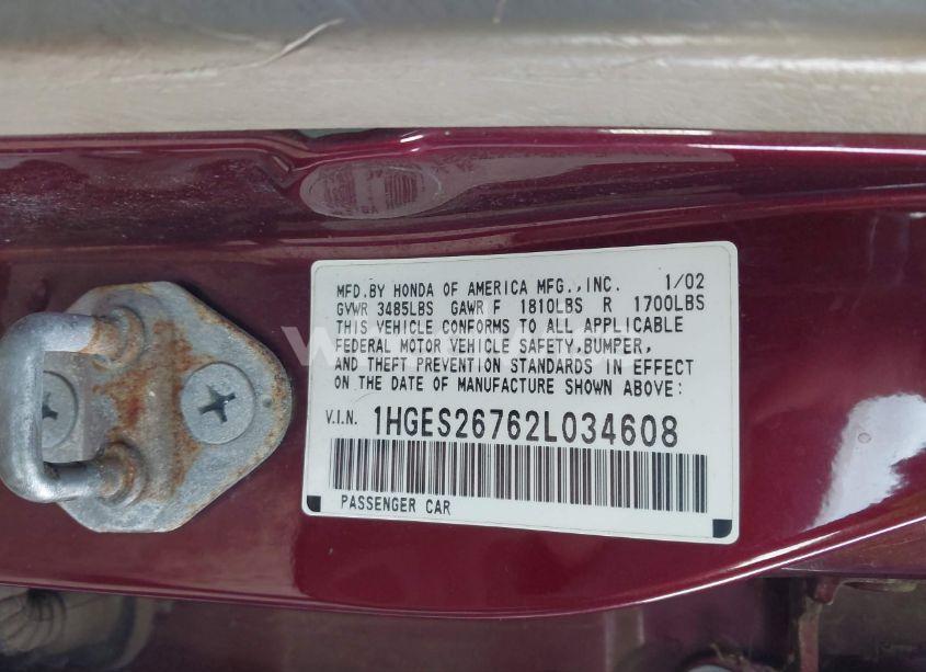 Photo 9 of 2002 Honda Civic EX (VIN 1HGES26762L034608)