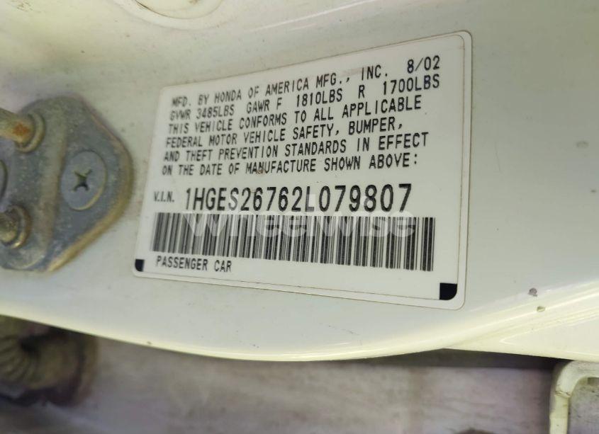 Photo 9 of 2002 Honda Civic EX (VIN 1HGES26762L079807)