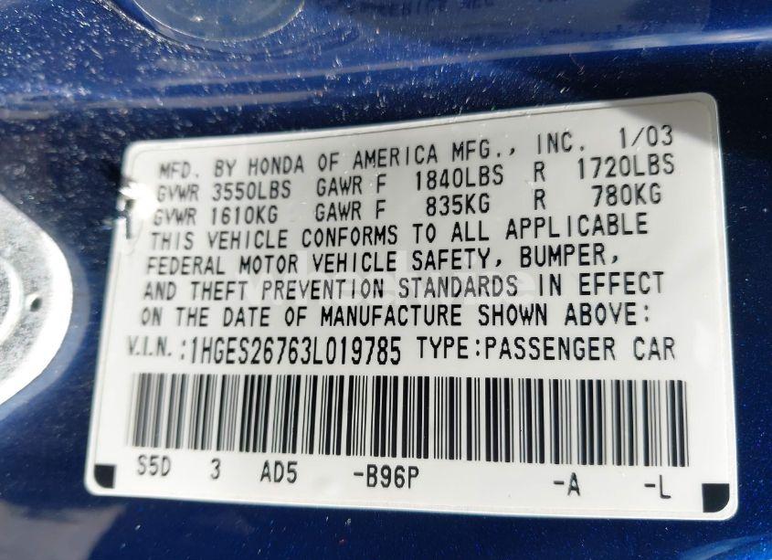 Photo 9 of 2003 Honda Civic EX (VIN 1HGES26763L019785)