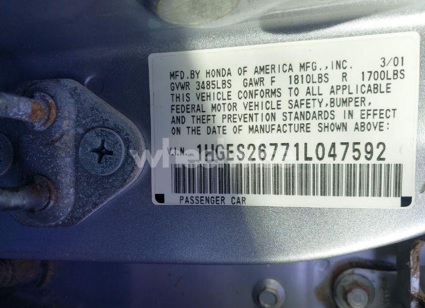 Photo 9 of 2001 Honda Civic EX (VIN 1HGES26771L047592)