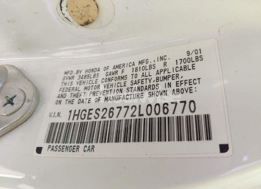 Photo 9 of 2002 Honda Civic EX (VIN 1HGES26772L006770)