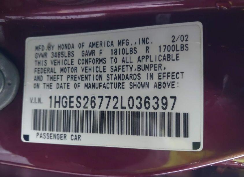 Photo 9 of 2002 Honda Civic EX (VIN 1HGES26772L036397)