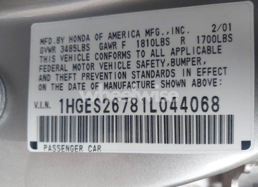 Photo 9 of 2001 Honda Civic EX (VIN 1HGES26781L044068)