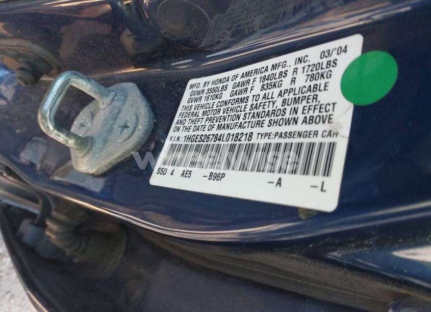 Photo 9 of 2004 Honda Civic EX (VIN 1HGES26784L018218)