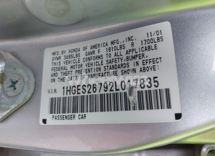 Photo 9 of 2002 Honda Civic EX (VIN 1HGES26792L017835)