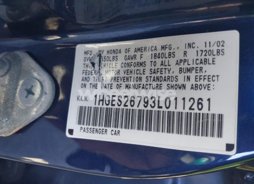 Photo 9 of 2003 Honda Civic EX (VIN 1HGES26793L011261)