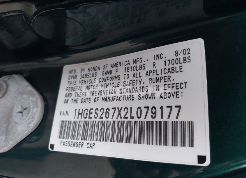 Photo 9 of 2002 Honda Civic EX (VIN 1HGES267X2L079177)