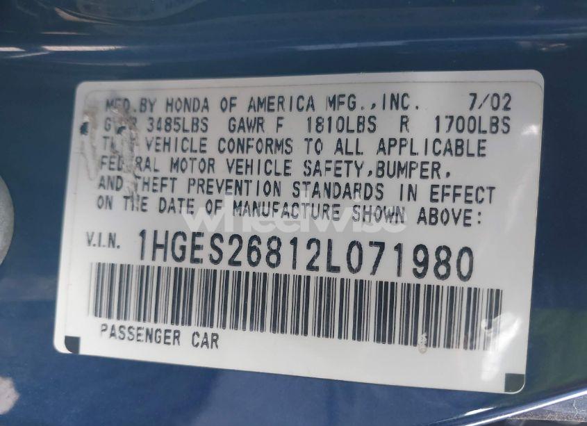 Photo 9 of 2002 Honda Civic EX (VIN 1HGES26812L071980)