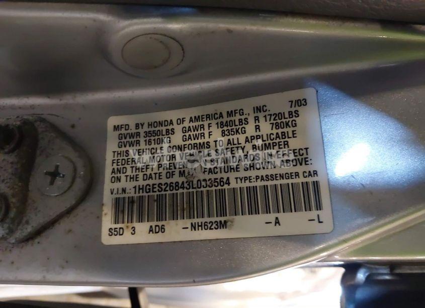 Photo 9 of 2003 Honda Civic EX (VIN 1HGES26843L033564)