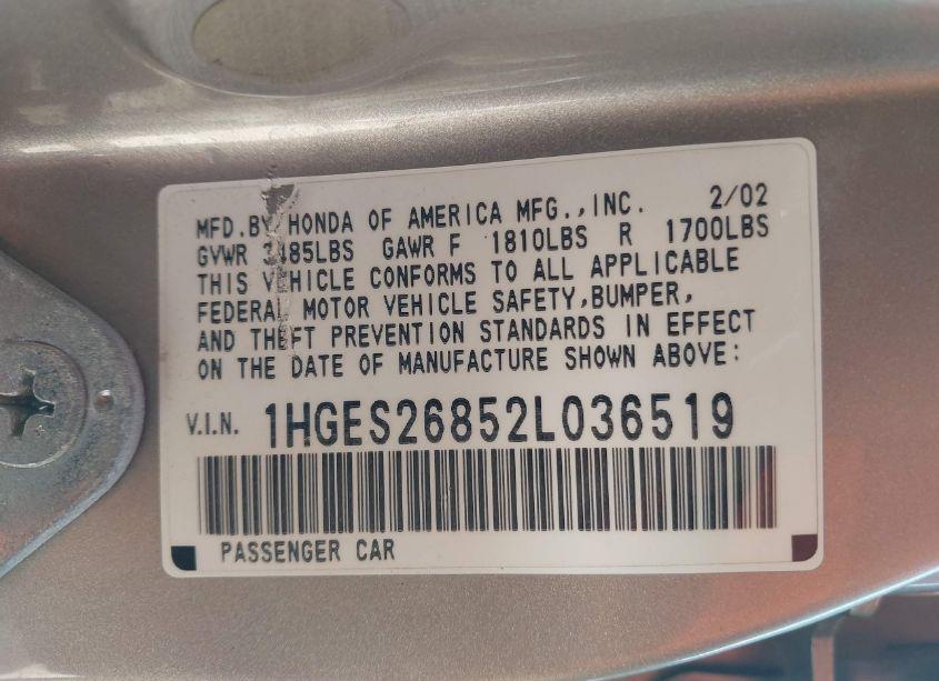 Photo 9 of 2002 Honda Civic EX (VIN 1HGES26852L036519)