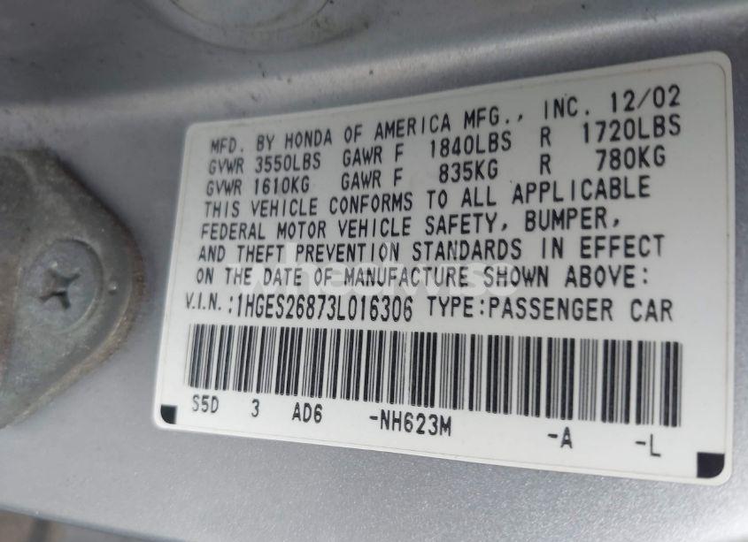 Photo 9 of 2003 Honda Civic EX (VIN 1HGES26873L016306)