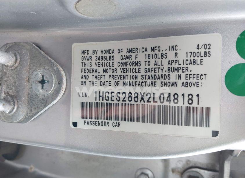 Photo 9 of 2002 Honda Civic EX (VIN 1HGES268X2L048181)