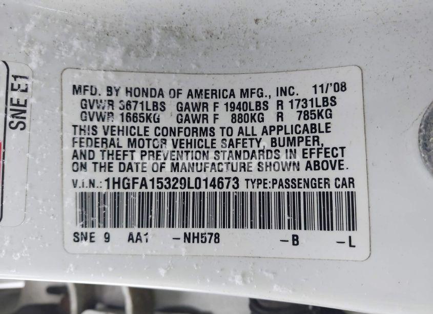 Photo 9 of 2009 Honda Civic VP (VIN 1HGFA15329L014673)