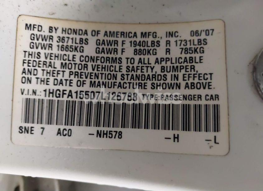 Photo 9 of 2007 Honda Civic LX (VIN 1HGFA15507L126788)