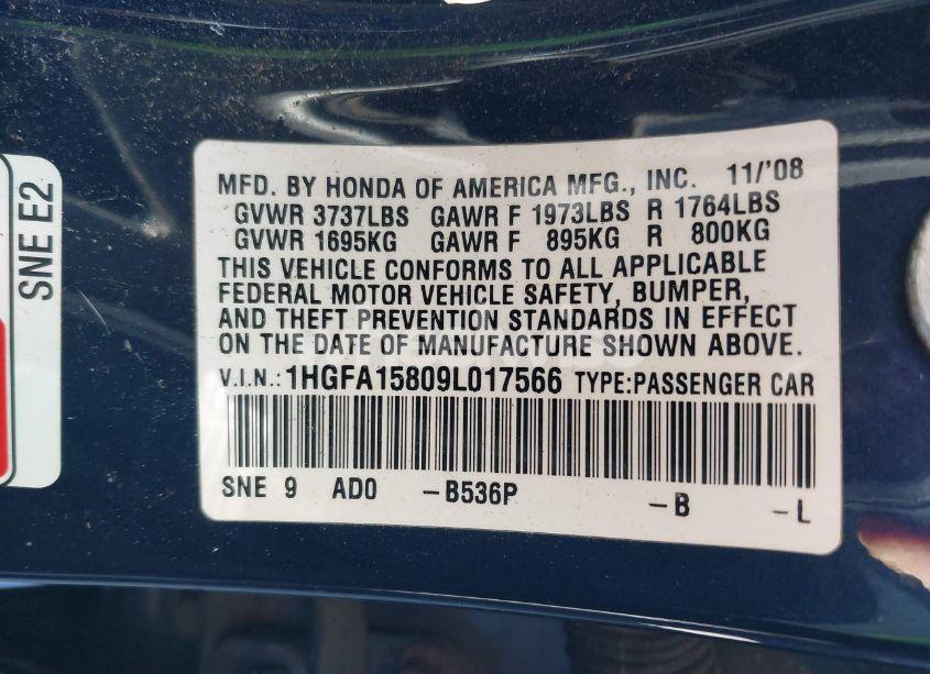 Photo 9 of 2009 Honda Civic EX (VIN 1HGFA15809L017566)