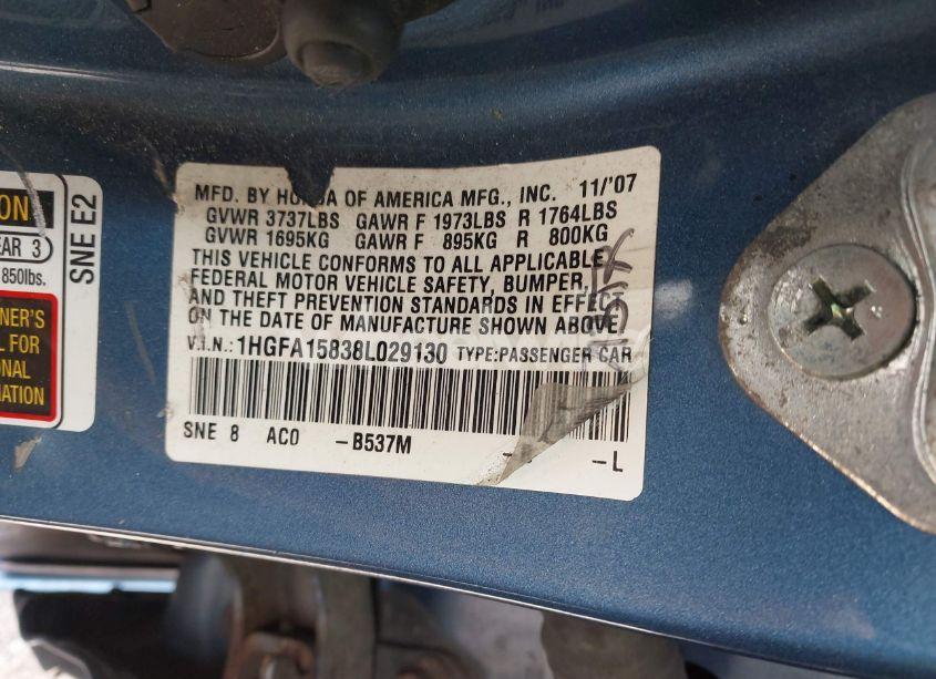 Photo 9 of 2008 Honda Civic EX (VIN 1HGFA15838L029130)