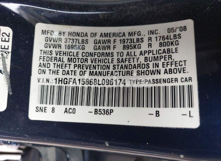 Photo 9 of 2008 Honda Civic EX (VIN 1HGFA15868L096174)
