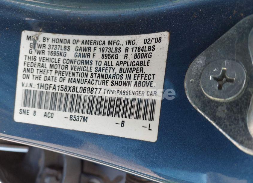 Photo 9 of 2008 Honda Civic EX (VIN 1HGFA158X8L068877)
