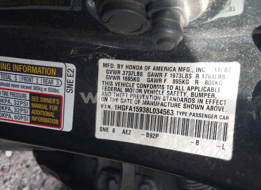Photo 9 of 2008 Honda Civic EX-L (VIN 1HGFA15938L034563)