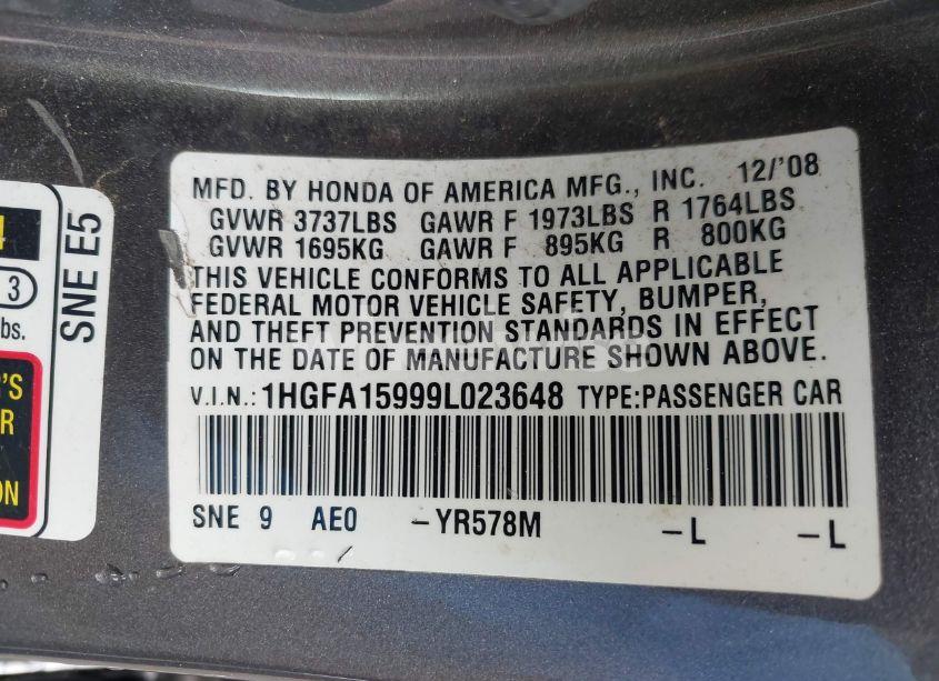 Photo 9 of 2009 Honda Civic EX-L (VIN 1HGFA15999L023648)
